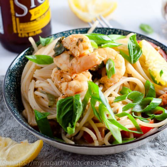Lemon Garlic Prawns with Spaghetti