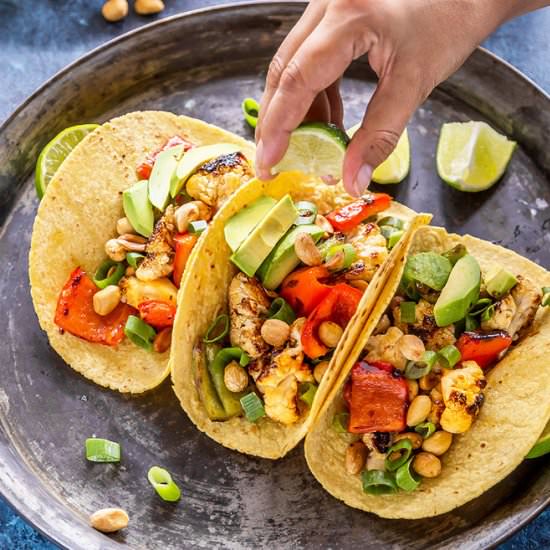 Kung Pao Grilled Cauliflower Taco