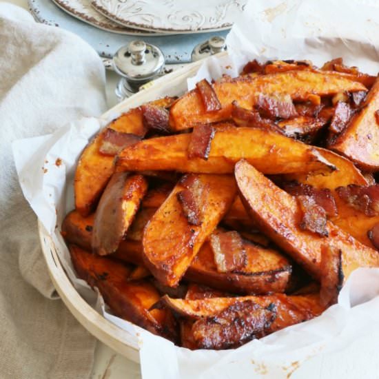 BBQ Sweet Potato Wedges with Bacon