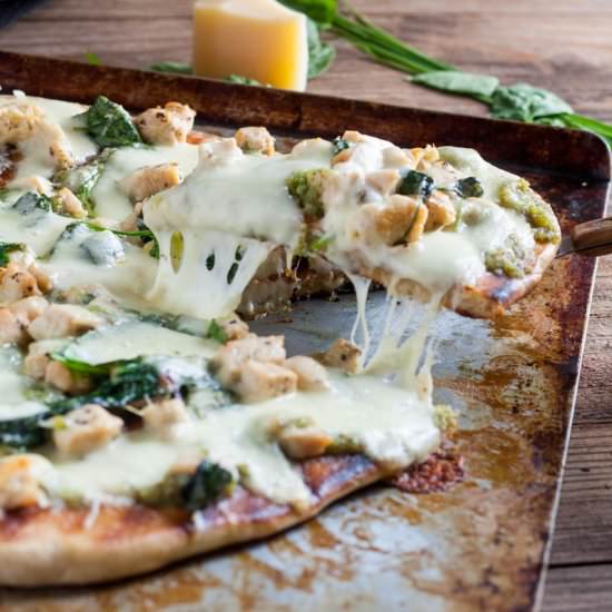 Chicken Florentine Pizza with Pesto