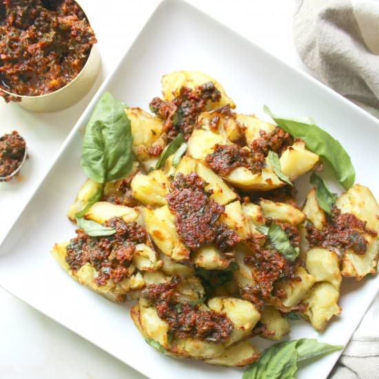 Smashed Potatoes with Pesto