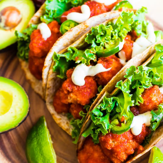 buffalo sriracha cauliflower tacos
