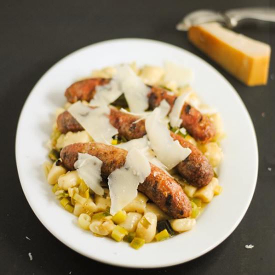 Gnocchi with sausage and leeks