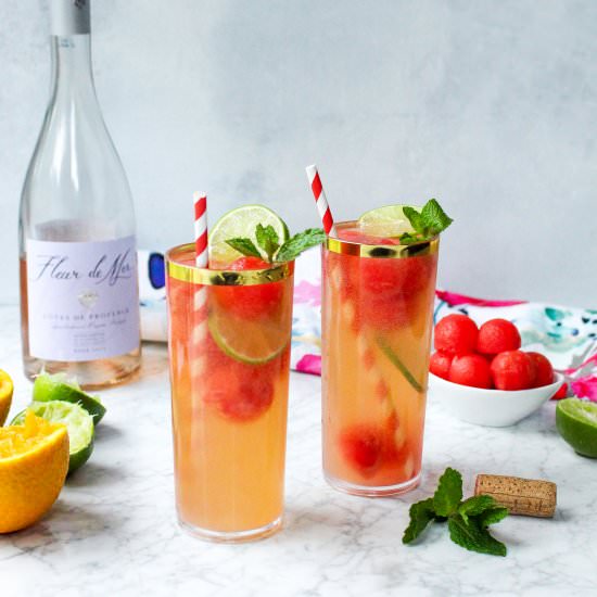 Rosé Wine and Watermelon Spritzers