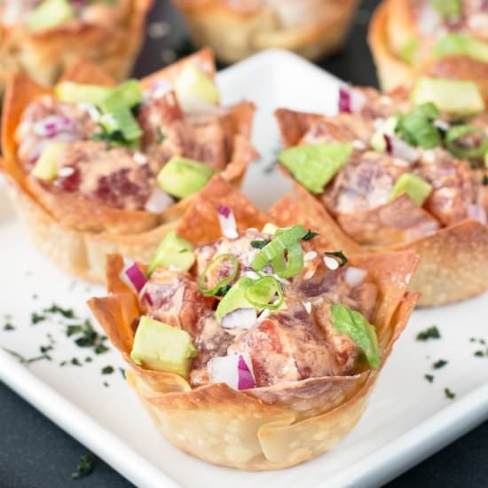 Spicy Tuna Poke Wonton Cups