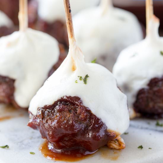 Smoked Hickory Meatball Skewers