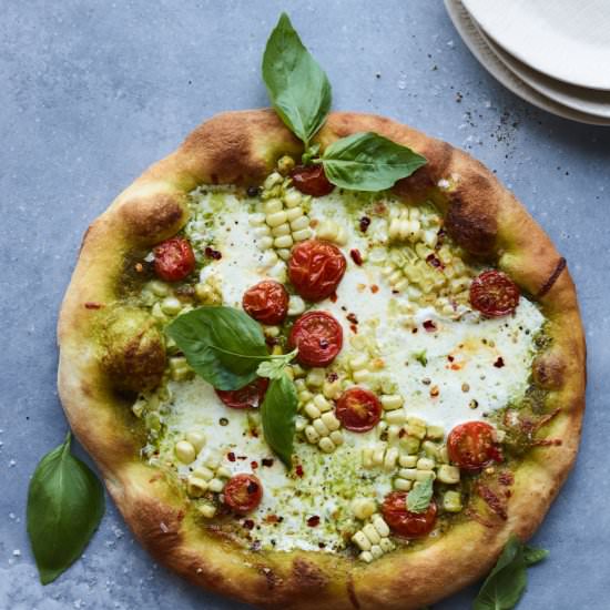 Sweet Corn and Basil Pizza