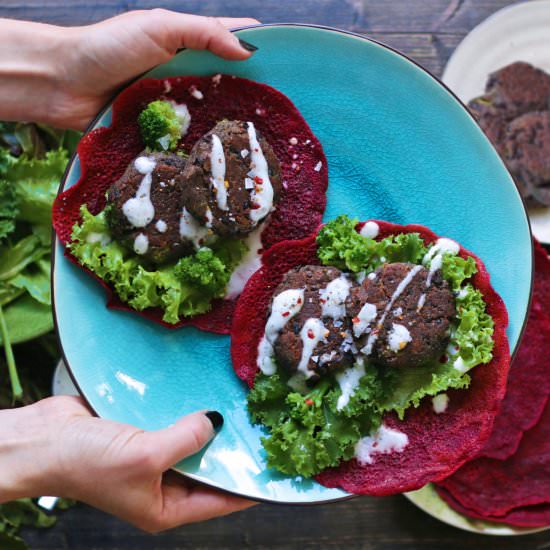Bean Patties served in Red Beet Wrap