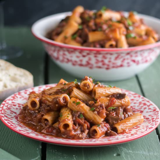 Eggplant and Mushroom Rigatoni