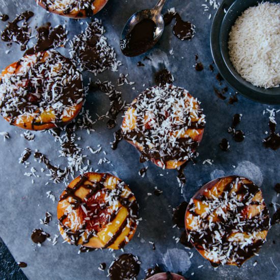 Chocolate Drizzled Peaches