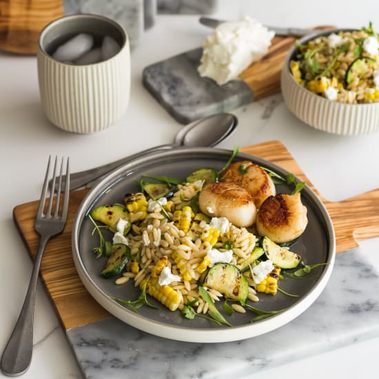 Grilled Corn Zucchini Orzo Salad