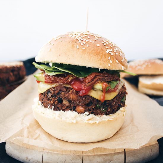 Spicy Chickpea + Black Bean Burgers