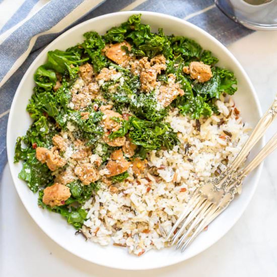 Wild rice sausage kale bowl