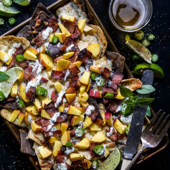 Sheet Pan Bacon & Peach Nachos