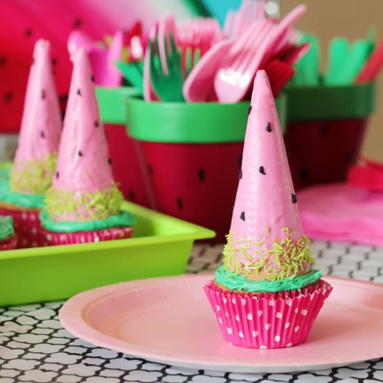 Chocolate Watermelon Cone Cupcakes