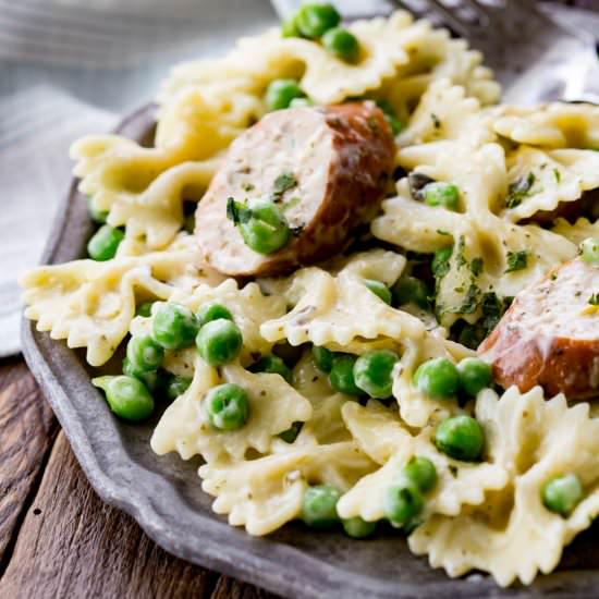 Chicken Sausage and Peas Alfredo