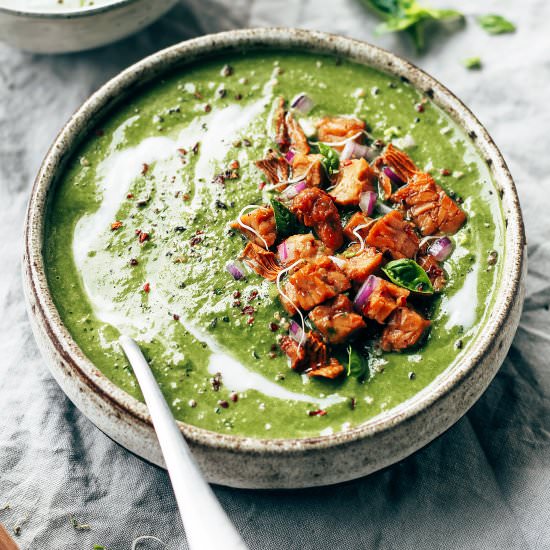 Curried Spinach Soup with Tempeh