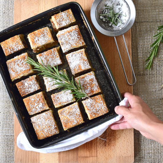 Apple Slice with Rosemary Icing Sugar