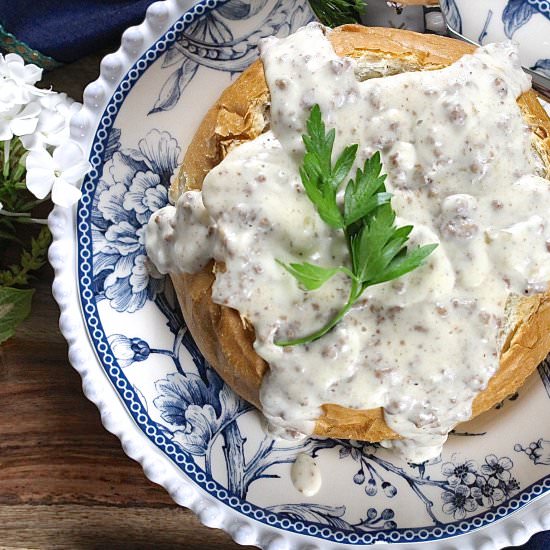 Creamed Hamburger Bread Bowl