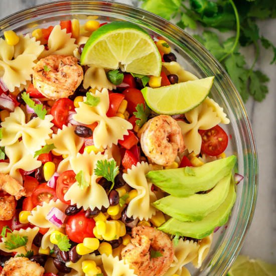 Mexican Pasta Salad with Cajun Shrimp