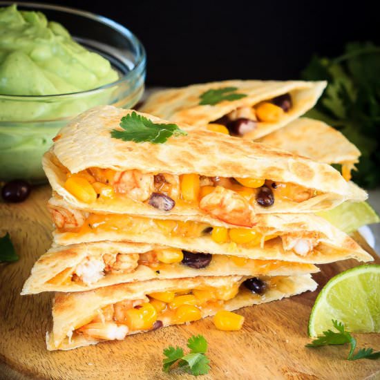 Shrimp Quesadillas & Avocado Cream