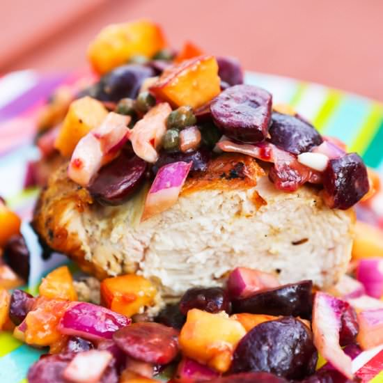 Grilled Chicken with Peach & Cherry