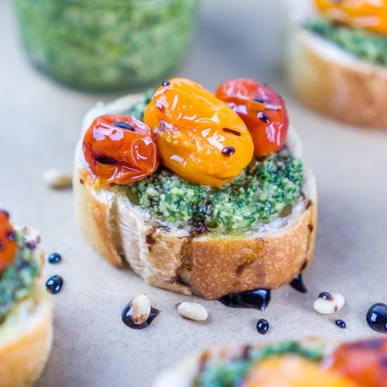 Pesto & Burst Tomato Crostini
