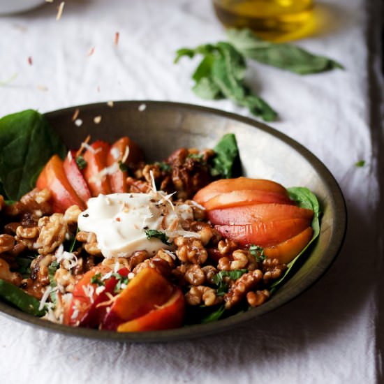 Warm Peach & Ginger Walnut Salad