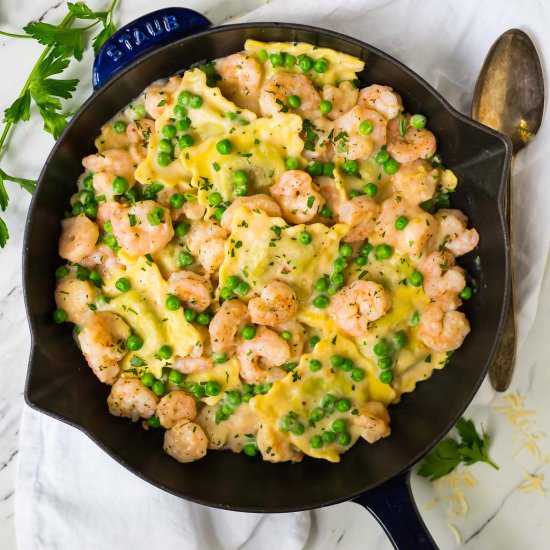 Spinach Ricotta Ravioli with Shrimp