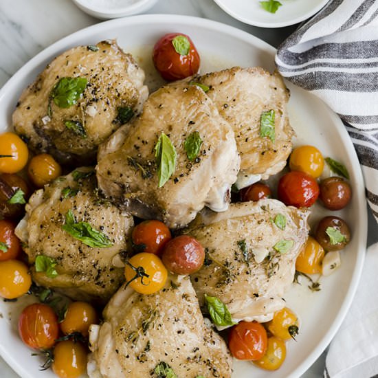 Crispy Chicken with Burst Tomatoes