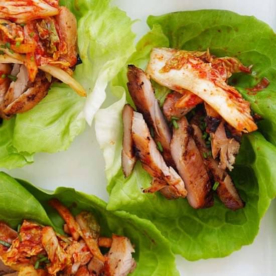BBQ Chicken Kimchi Lettuce Wraps