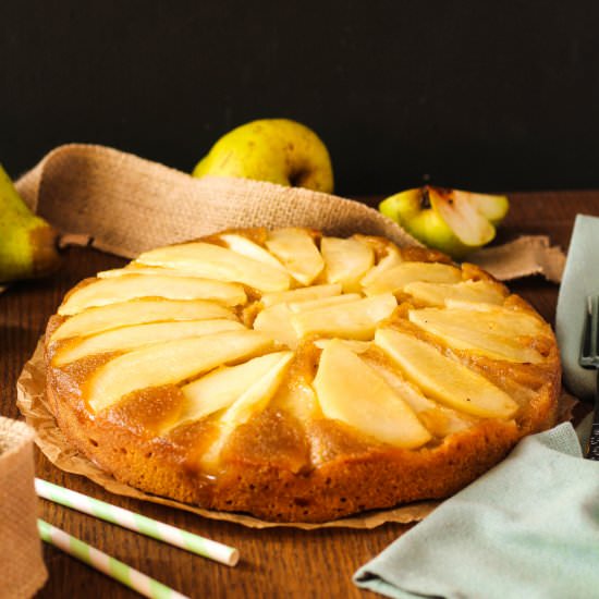 Upside Down Pear Chai Spiced Cake
