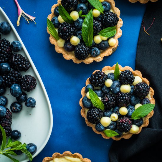 Midnight Blue Tarts w Saffron Cream