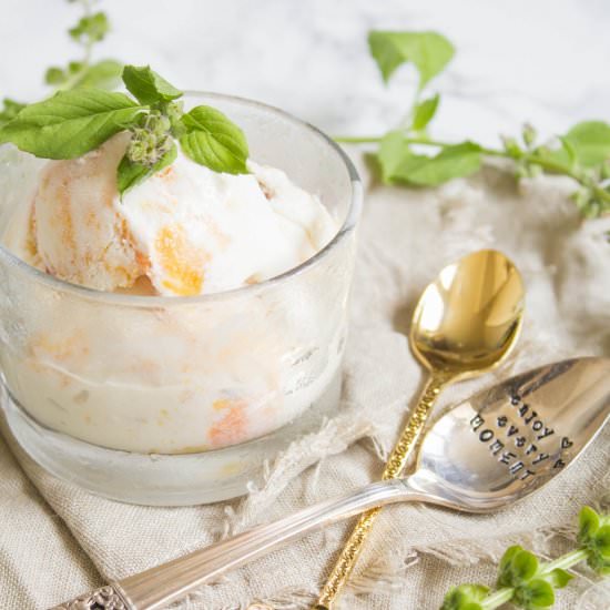 Roasted Peach Lemon Basil Ice Cream