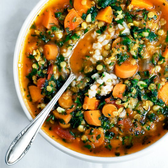 Carrot, Red Lentil, & Spinach Soup