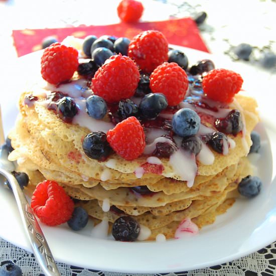 Eggless Crepe Cake w/ Berry Compote