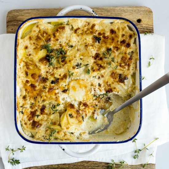 Parsnip, Potato and Leek Gratin