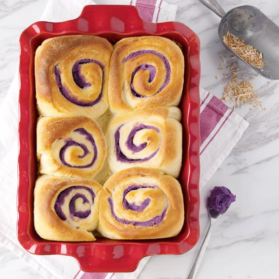 Ube Bread Rolls w/ Toasted Coconut