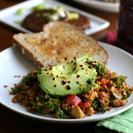 Vegan tofu scramble with avocado