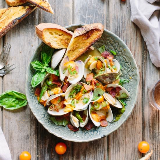 Clams w Bacon, Tomatoes + Jalapeños