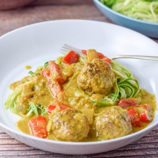 Curry Meatballs on Zoodles