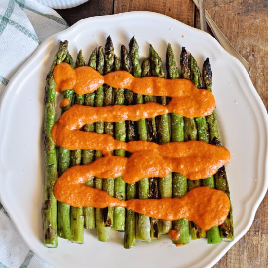 Grilled Asparagus with Romesco Sauce