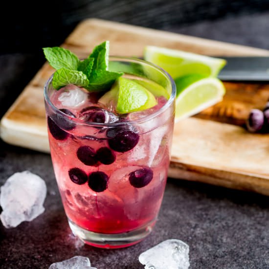 G&T muddled with Blueberry and Lime