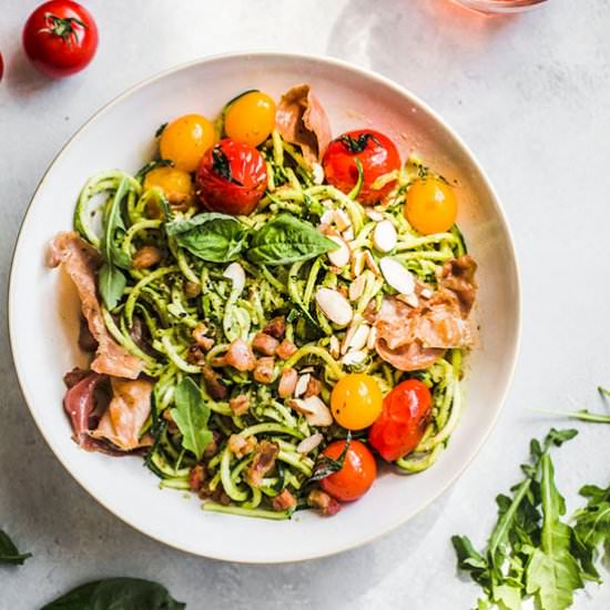 Arugula Pesto Zucchini Noodle Bowl