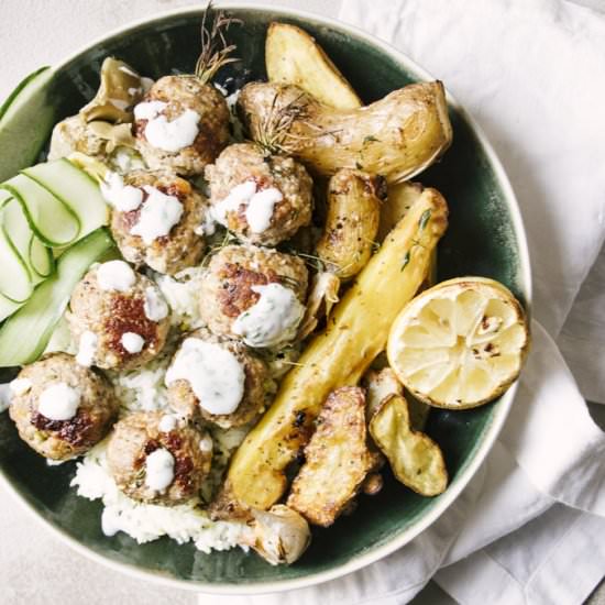 Greek Meatball Souvlaki Bowls