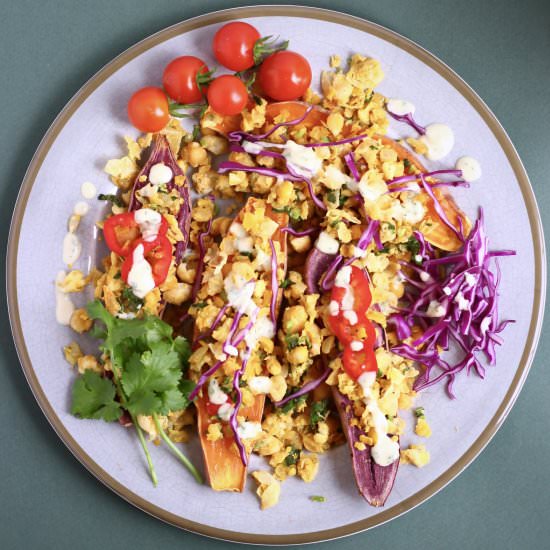 Lazy Falafel Baked Sweet Potatoes