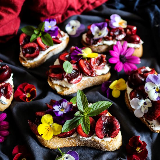 Cherry Mint Goat Cheese Crostini