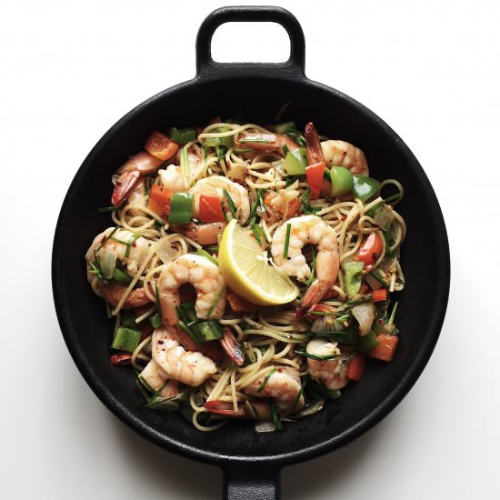 Spicy Garlicky Shrimp Pasta