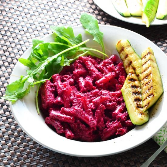 Beetroot Macaroni Cheese + Zucchini