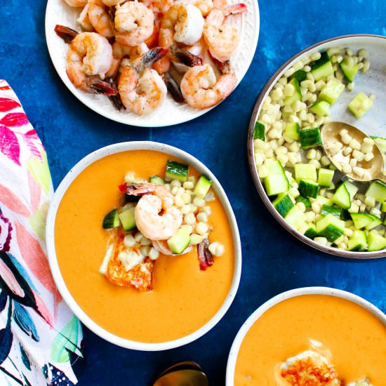 Tomato Gazpacho with Shrimp